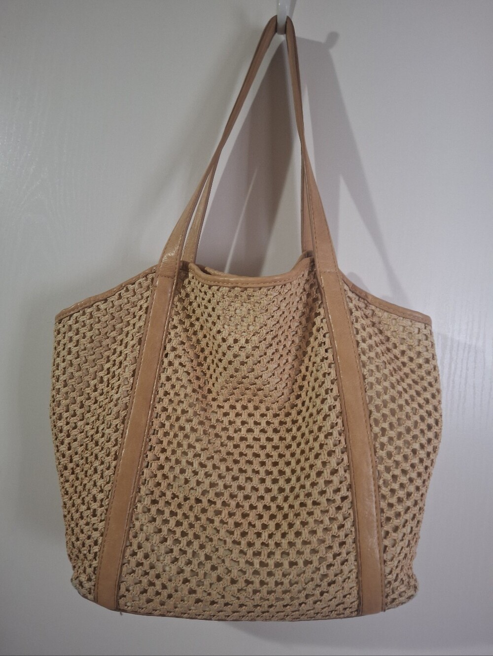Joy Susan Natural Beige Woven Tote with Tan Leather Trim